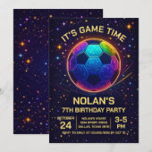 Neon Soccer Birthday Invitation Kaart (Voorkant / Achterkant)