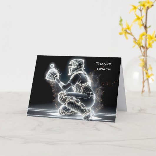 Neon Softball Catcher voor Coach Dank u Kaart (Gele Bloem)