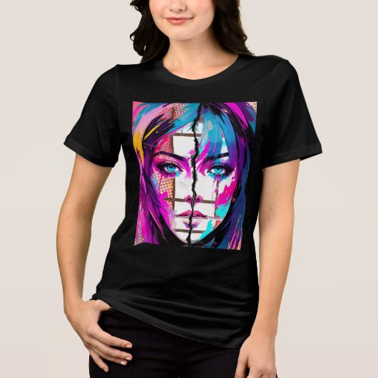 Neon Soul | Abstract Pop Art Portrait Tee Tri-Blend Shirt (Voorkant)