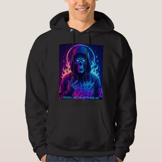 NEON SOUL Cyberpunk Skeleton Graffiti Hoodie (Voorkant)