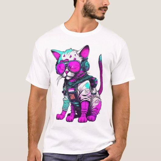Neon Space Cat in futuristisch pak T-shirt (Voorkant)
