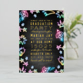 Neon Space Doodles Graduation Party Invitation Folie Uitnodiging (Staand Voorkant)
