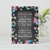 Neon Space Doodles Graduation Party Kaart (Staand voorkant)