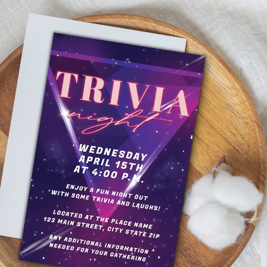 Neon Space Trivia Night Kaart