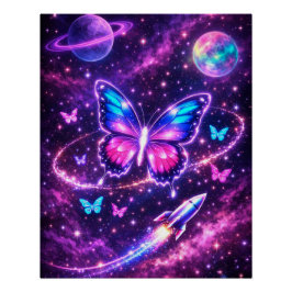 Neon Space Vlinder Sterrenstelsel Kunst Perfect Poster