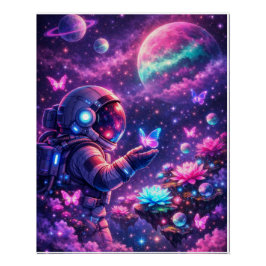 Neon Space Vlinder Sterrenstelsel Kunst Perfect Poster