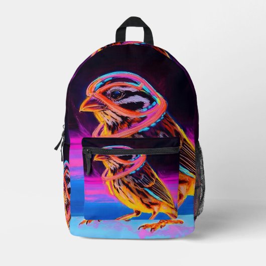 Neon Sparrow met gloeiende accenten Bedrukte Rugzak (Voorkant)