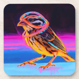 Neon Sparrow met gloeiende accenten Bier Onderzetter