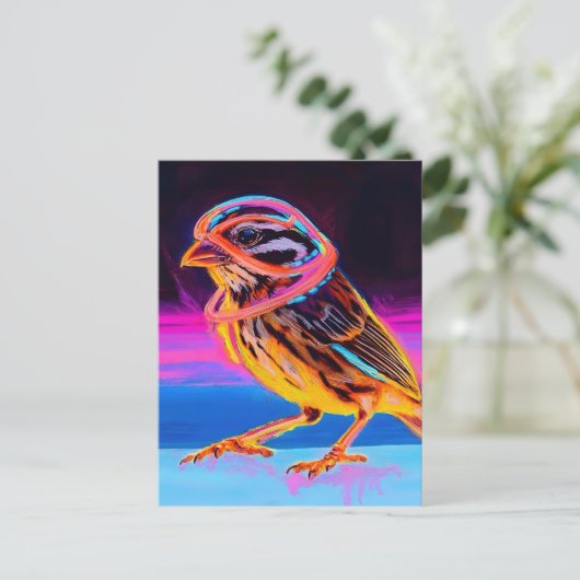 Neon Sparrow met gloeiende accenten Briefkaart (Staand voorkant)
