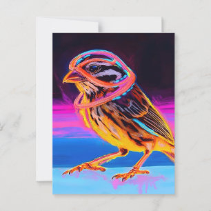 Neon Sparrow met gloeiende accenten Briefkaart