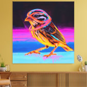 Neon Sparrow met gloeiende accenten Canvas Afdruk (Insitu (Woonkamer))
