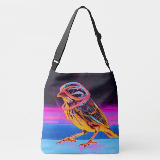 Neon Sparrow met gloeiende accenten Crossbody Tas (Achterkant)