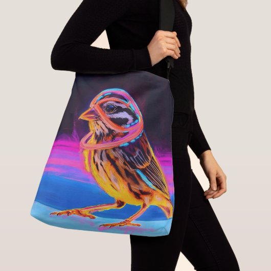 Neon Sparrow met gloeiende accenten Crossbody Tas (Dichtbij)