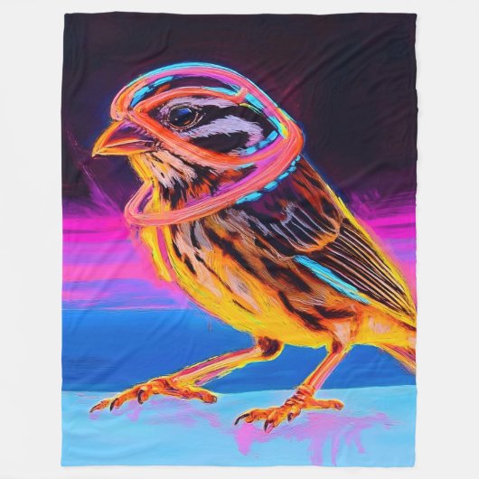 Neon Sparrow met gloeiende accenten Fleece Deken (Voorkant)