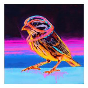 Neon Sparrow met gloeiende accenten Foto Afdruk