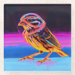 Neon Sparrow met gloeiende accenten Glazen Onderzetter