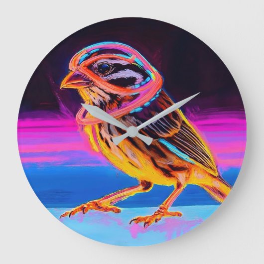 Neon Sparrow met gloeiende accenten Grote Klok (Voorkant)