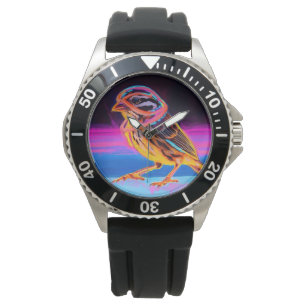 Neon Sparrow met gloeiende accenten Horloge