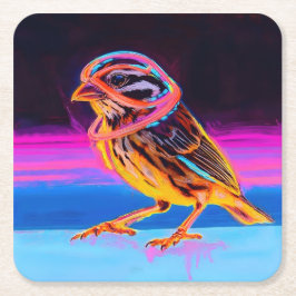 Neon Sparrow met gloeiende accenten Kartonnen Onderzetters
