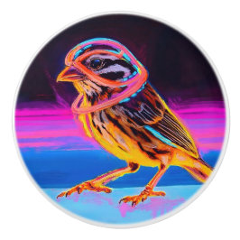 Neon Sparrow met gloeiende accenten Keramische Knop