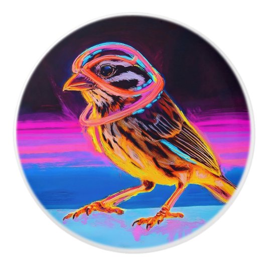 Neon Sparrow met gloeiende accenten Keramische Knop (Voorkant)