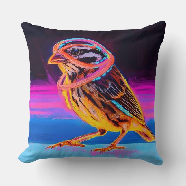 Neon Sparrow met gloeiende accenten Kussen (Voorkant)