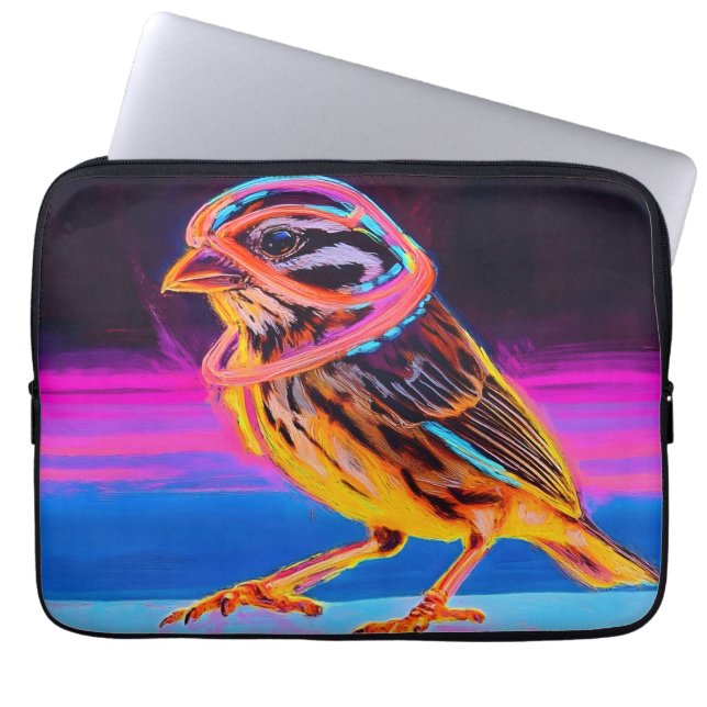 Neon Sparrow met gloeiende accenten Laptop Sleeve (Voorkant)