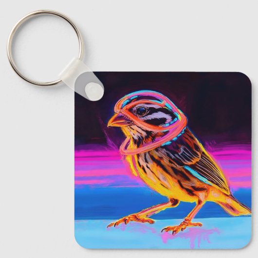 Neon Sparrow met gloeiende accenten Sleutelhanger (Voorkant)