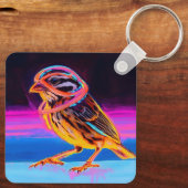 Neon Sparrow met gloeiende accenten Sleutelhanger (Achterkant)