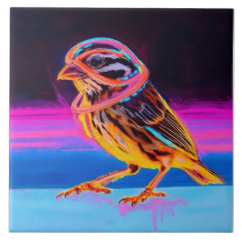 Neon Sparrow met gloeiende accenten Tegeltje