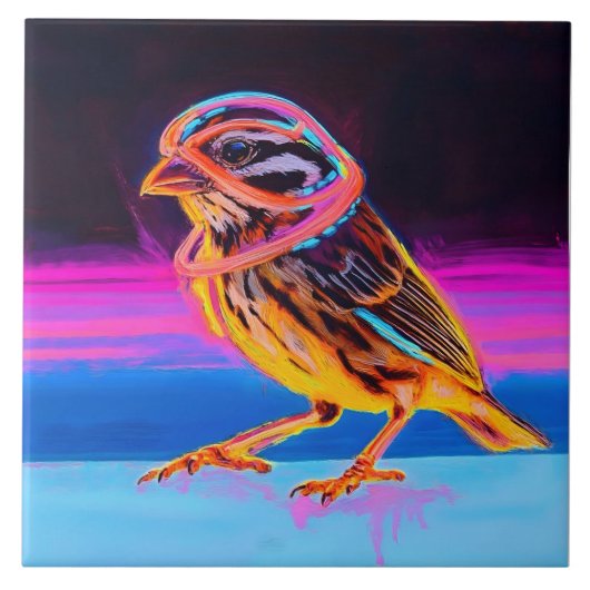 Neon Sparrow met gloeiende accenten Tegeltje (Voorkant)