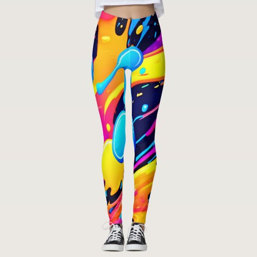 Neon Spatverf Kunst Leggings (Voorkant)