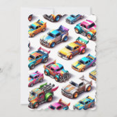 Neon Speelgoed Car Thema 1e Verjaardagsuitnodiging Kaart (Achterkant)