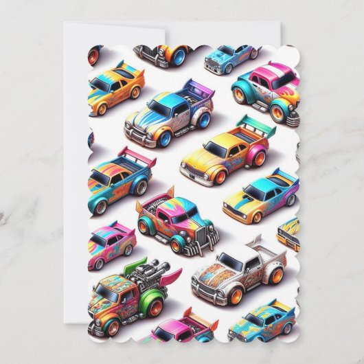 Neon Speelgoed Car Thema 1e Verjaardagsuitnodiging Kaart (Achterkant)