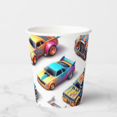 Neon Speelgoed Car verjaardagsfeestje Papieren Bekers (Achterkant)