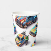 Neon Speelgoed Car verjaardagsfeestje Papieren Bekers (Rechts)