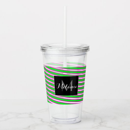 Neon Spiraal Lint Strepen Monogram Aangepaste Naam Acryl Drinkbeker (Voorkant)