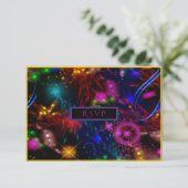 Neon Spiraal's Vallende Sterren Kleur Uitbarstinge RSVP Kaartje (Staand voorkant)
