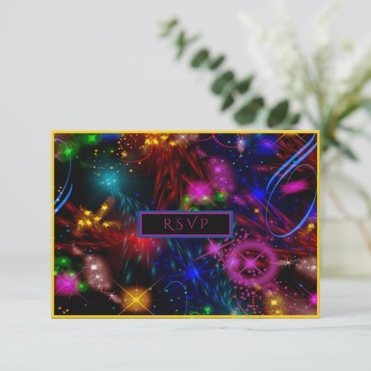 Neon Spiraal's Vallende Sterren Kleur Uitbarstinge RSVP Kaartje (Staand voorkant)