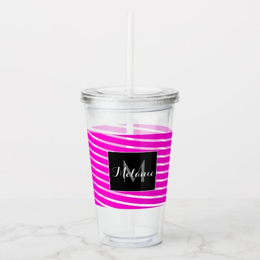 Neon Spiral Ribbon Stripes Monogram Aangepaste naa Acryl Drinkbeker (Voorkant)