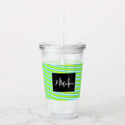 Neon Spiral Ribbon Stripes Monogram Aangepaste naa Acryl Drinkbeker (Voorkant)
