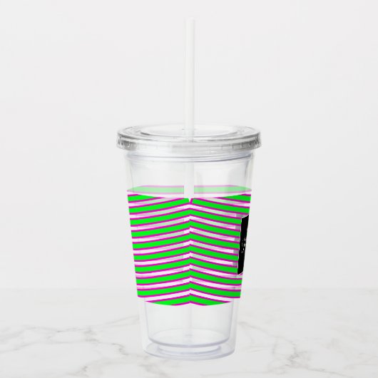 Neon Spiral Ribbon Stripes Monogram Aangepaste naa Acryl Drinkbeker (Rechts)