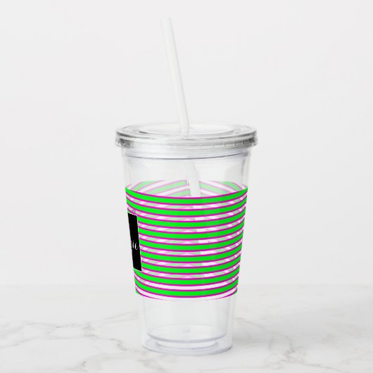 Neon Spiral Ribbon Stripes Monogram Aangepaste naa Acryl Drinkbeker (Links)