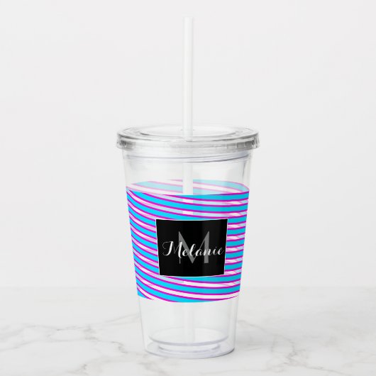Neon Spiral Ribbon Stripes Monogram Aangepaste naa Acryl Drinkbeker (Voorkant)