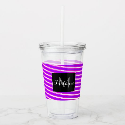 Neon Spiral Ribbon Stripes Monogram Aangepaste naa Acryl Drinkbeker (Voorkant)