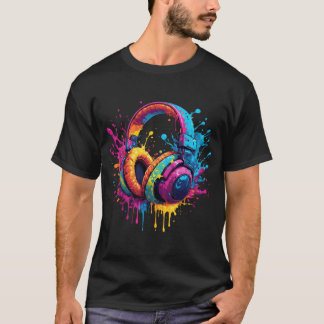 Neon Splash-hoofdtelefoons Kunst T-shirt