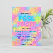 Neon Splash Pool Party Uitnodiging (Staand voorkant)
