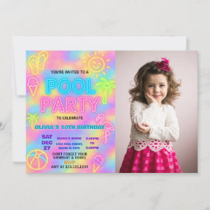 Neon Splash Zwembad Feest Uitnodiging
