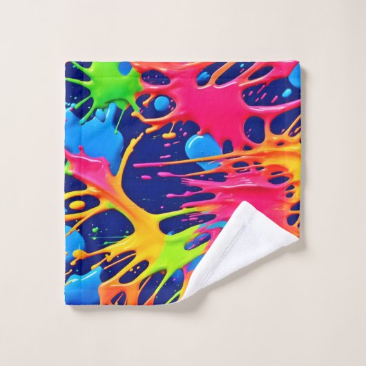 Neon Splatter: Abstracte levendige kunst Bad Handdoek (Wasdoekje)