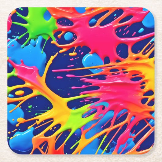 Neon Splatter: Abstracte levendige kunst Kartonnen Onderzetters (Voorkant)